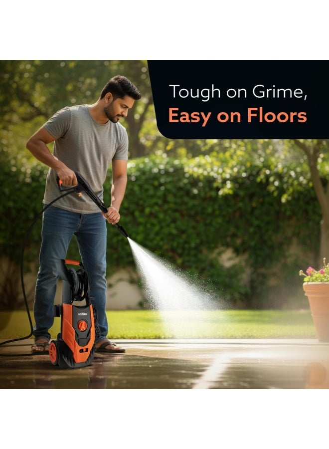 AGARO Royal High Pressure washer, 1800 Watts Motor, 140 Bars, 7L/Min Flow Rate, 5 Meters Outlet Hose, Upright Design With Wheel, For Car, Bike and Home Cleaning Purpose, Turbo Nozzle, Black and Orange - Image 4